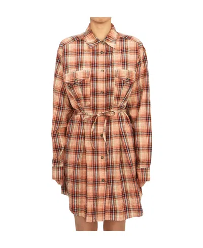 Isabel Marant Étoile Liliane Plaid-check Mini Shirtdress In Nude