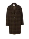 Isabel Marant Étoile Checked V-neck Wool Single Breasted Coat In Brown