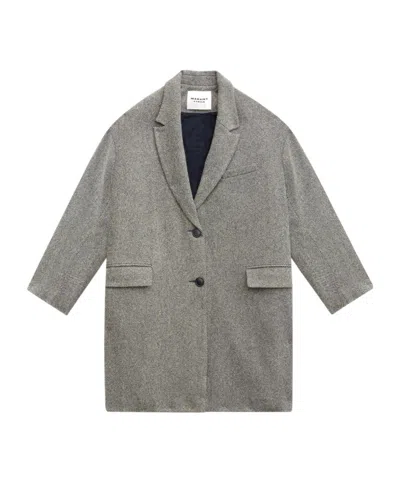 Isabel Marant Étoile Limiza Solid Color Blended Wool Coat In Black And Ecru