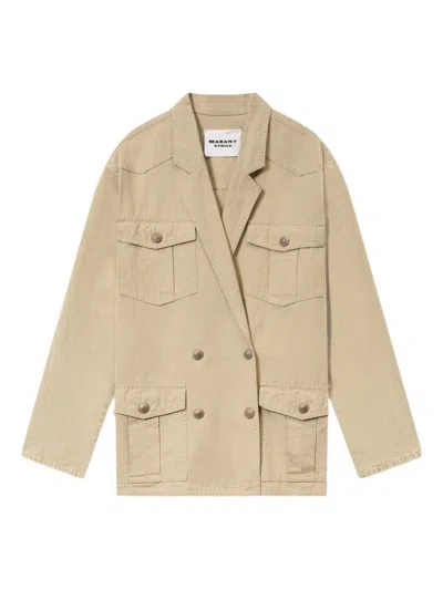 Isabel Marant Étoile Nevala Double-breasted Cotton And Linen-blend Twill Jacket In Brown