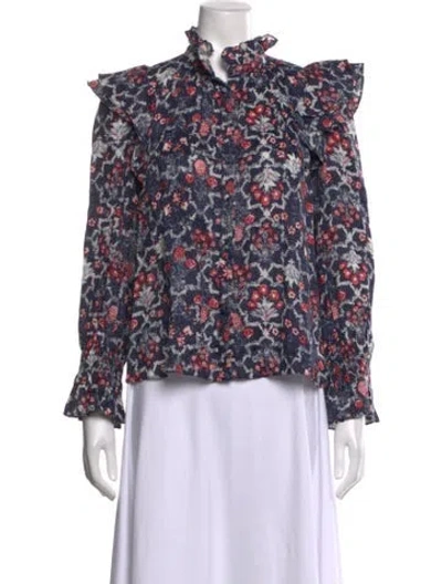 Pre-owned Isabel Marant Étoile Linen Floral Print Blouse In Blue