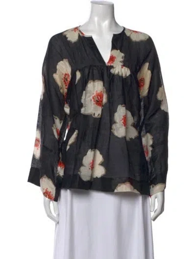 Pre-owned Isabel Marant Étoile Linen Floral Print Blouse In Blue