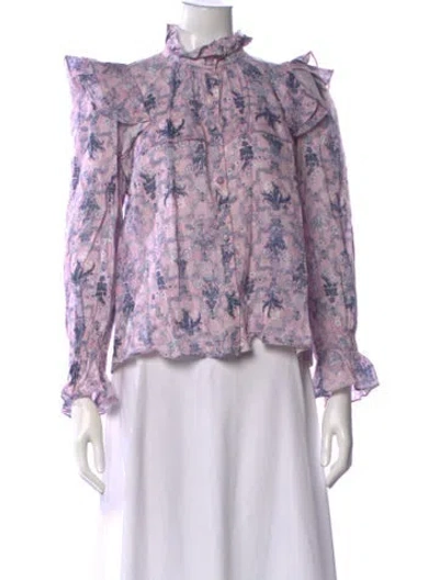 Pre-owned Isabel Marant Étoile Linen Floral Print Blouse In Purple