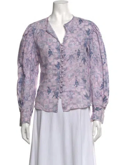 Pre-owned Isabel Marant Étoile Linen Floral Print Blouse In Purple