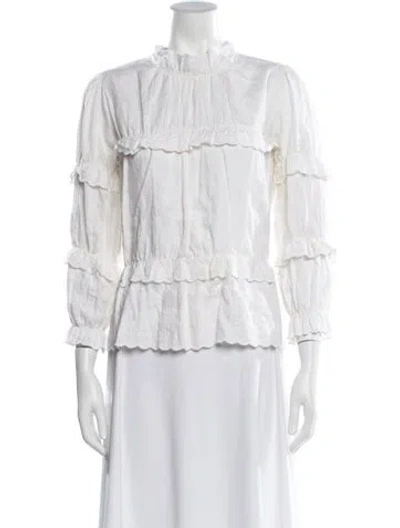 Pre-owned Isabel Marant Étoile Linen Mock Neck Blouse In White