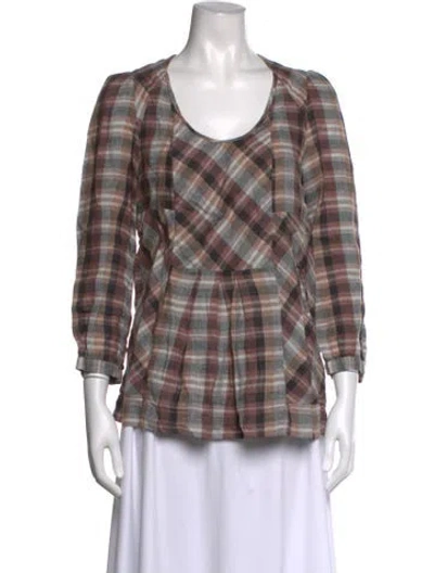 Pre-owned Isabel Marant Étoile Linen Plaid Print Blouse In Red