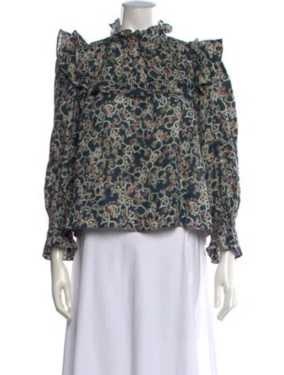 Pre-owned Isabel Marant Étoile Linen Printed Blouse In Blue/neutrals