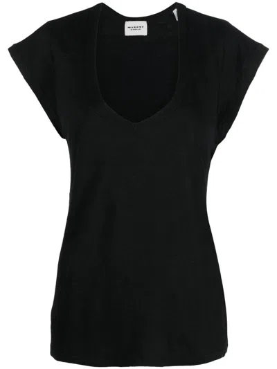 Isabel Marant Étoile Linen Short-sleeve Top In Black