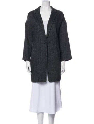 Pre-owned Isabel Marant Étoile Linen Tweed Pattern Faux Fur Coat In Gray