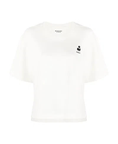 Isabel Marant Étoile Logo-flocked Cotton Blend T-shirt In White