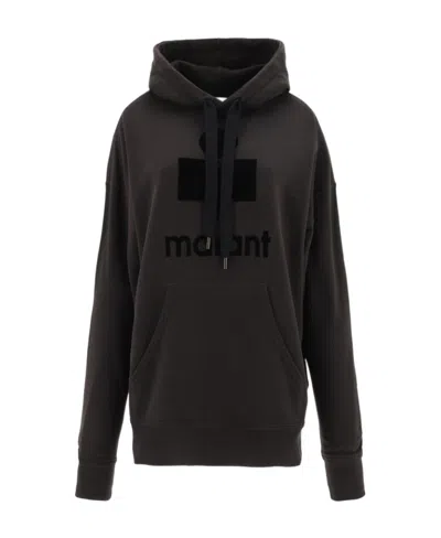 Isabel Marant Étoile Black Hoodie With Tonal Logo Print In Cotton Blend Woman In Brown