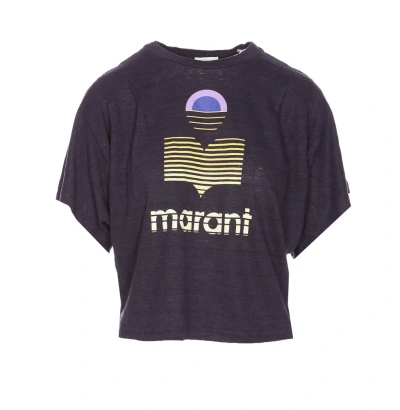 Isabel Marant Étoile Logo Printed Cropped T In Navy