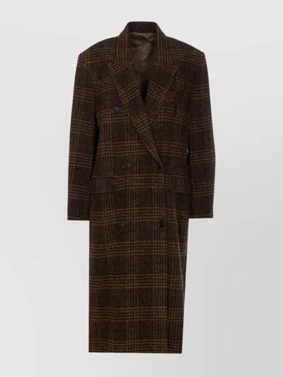 Isabel Marant Étoile Long Checked Double-breasted Coat Pockets In Brown
