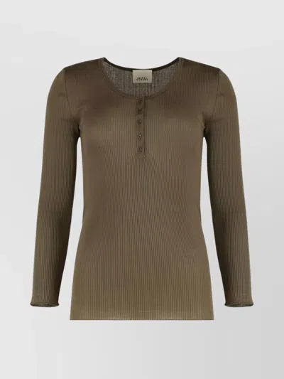 ISABEL MARANT ÉTOILE LONG SLEEVE COTTON T-SHIRT WITH BUTTON DETAIL