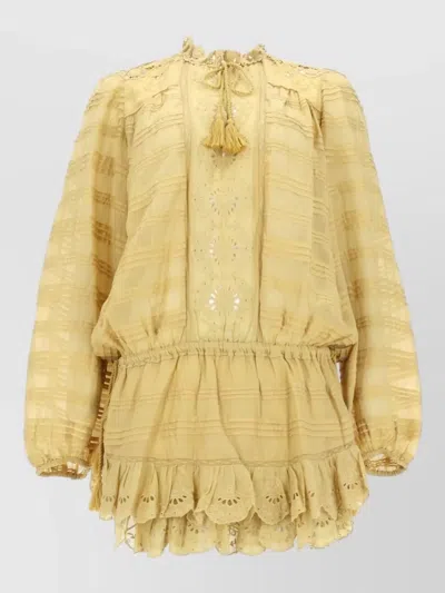 Isabel Marant Étoile Long Sleeve Lace Top Ruffled Hem In Yellow