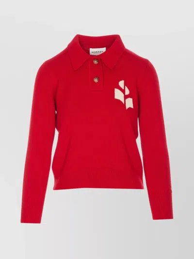 Isabel Marant Étoile Long Sleeve Ribbed Top With Embroidered Front In Red