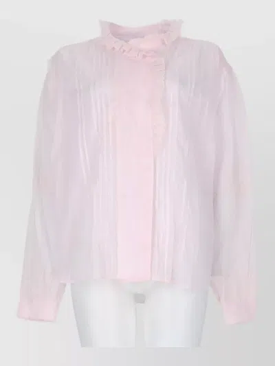 Isabel Marant Étoile Long Sleeve Sheer Top Ruffled Collar In Pink