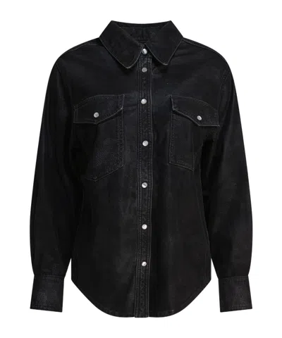 ISABEL MARANT ÉTOILE DELCIA LEATHER-TEXTURE FLAP-POCKET SHIRT