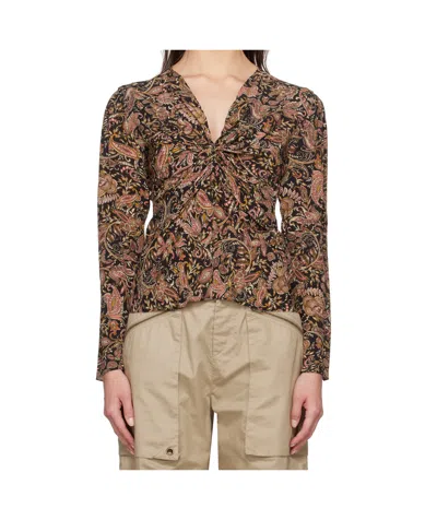 Isabel Marant Étoile Long Sleeve Shirt In Black/ochre
