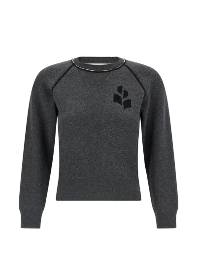 Isabel Marant Étoile Isabel Marant Etoile Wool And Cotton Crewneck Jumper With Contrast Logo In Gray