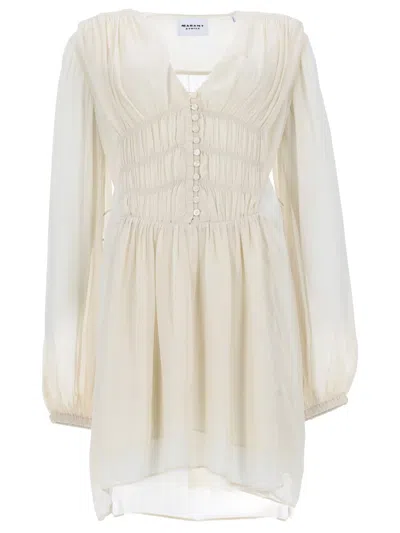 Isabel Marant Étoile Loriena Gathered Ruched Viscose Dress In Neutral