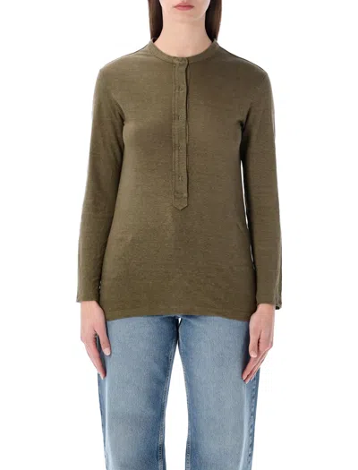 Isabel Marant Étoile Lucy Serafino Long Sleeves Round Neck Tshirt In Green