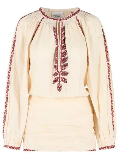 Isabel Marant Étoile Ludy Short Cotton Dress Long Sleeves In Multi