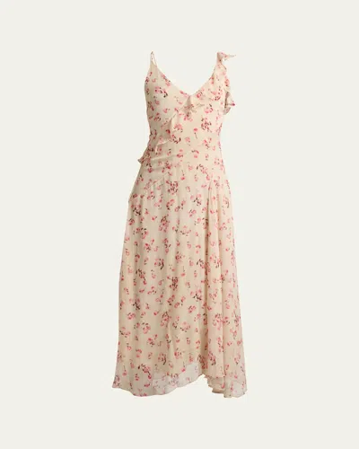 Isabel Marant Étoile Luxie Floral-print Asymmetric Godet Sleeveless Midi Dress In Brown