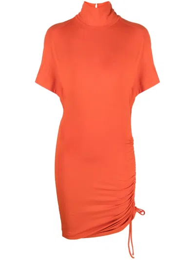 Isabel Marant Étoile Side Drawstring-slit Ruched Minidress In Orange