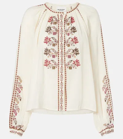 Isabel Marant Étoile Lynne Embroidered Cotton Blouse In White