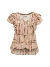 Isabel Marant Étoile Ruffled Sleeve Printed Top With Elastic Neckline In Beige