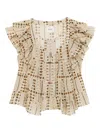 Isabel Marant Étoile Ruffled Sleeve Printed Top With Elastic Neckline In Neutrals