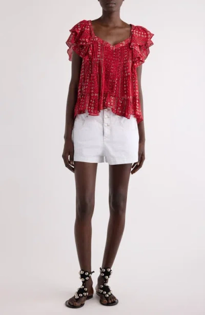 Isabel Marant Étoile Madrana Print Flutter Sleeve Top In Red