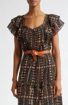Isabel Marant Étoile Madrana Print Flutter Sleeve Top In Faded Black