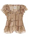 Isabel Marant Étoile Ruffled Sleeve Printed Top With Elastic Neckline In Beige