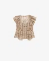 Isabel Marant Étoile Ruffled Sleeve Printed Top With Elastic Neckline In Ecru