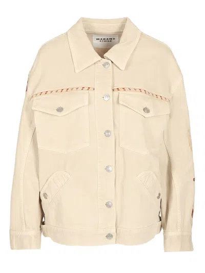 Isabel Marant Étoile Manona Embroidered Denim Jacket In Beige