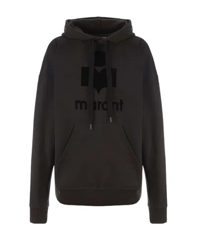 Isabel Marant Étoile Black Hoodie With Tonal Logo Print In Cotton Blend Woman In Brown