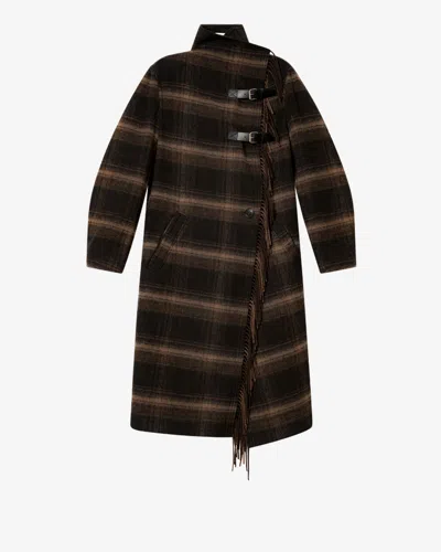 Isabel Marant Étoile Gihan Fringed Check Coat In Black
