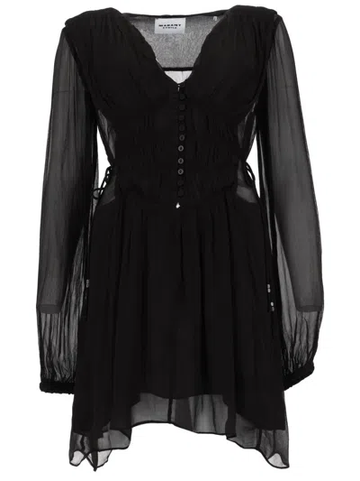 Isabel Marant Étoile Loriena Viscose Dress Ruched Bodice V Neckline In Black