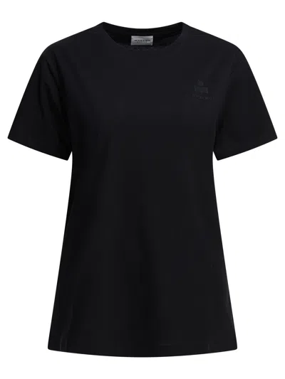 Isabel Marant Étoile Isabel Marant Etoile Women Black Crewneck T-shirt With Logo Embroidery In Cotton Woman Isabel Marant
