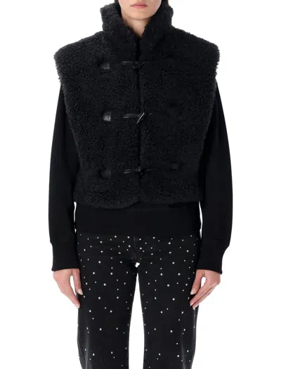 ISABEL MARANT ÉTOILE ISABEL MARANT ETOILE MARANT ÉTOILE ALISA BLACK SHORT FAUX FUR GILET