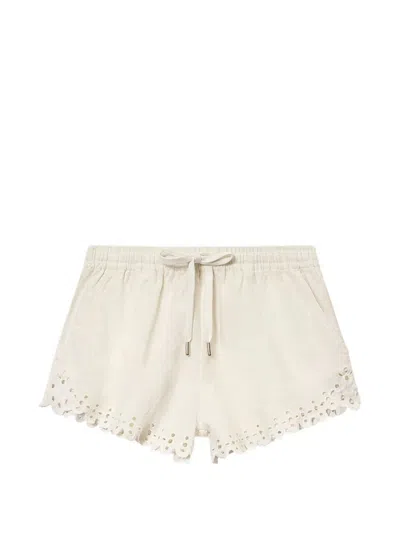 Isabel Marant Etoile Balyme Openwork Embroidery Cotton Shorts In Neutral