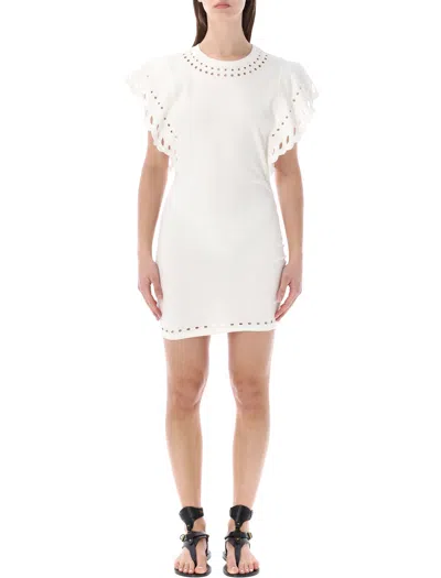 Isabel Marant Étoile Orlane Eyelet Ruffle-sleeve Mini T-shirt Dress In White