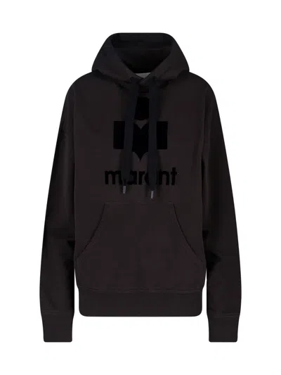 Isabel Marant Étoile Marant Etoile Cotton-blend Flocked Drawstring Sweatshirt In Black