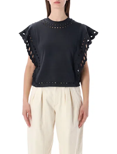 Isabel Marant Étoile Marant Etoile Cutout Trim Short Sleeve Top In Black