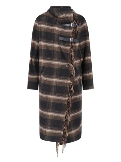 Isabel Marant Étoile Marant Etoile Fringe Trim Plaid Wool Coat In Brown