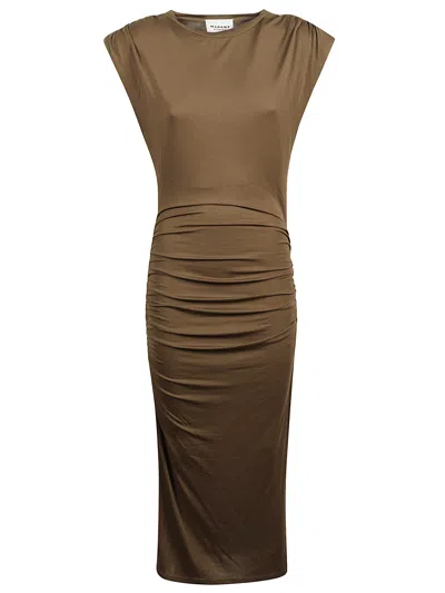 Isabel Marant Étoile Marant Etoile Gathered Shoulder Mini Dress With Fitted Waist In Brown