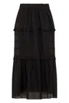 Isabel Marant Étoile Black Volodia Gz Ruffled Flared Cotton-blend Midi Skirt In Black
