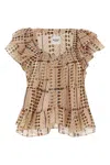 Isabel Marant Étoile Ruffled Sleeve Printed Top With Elastic Neckline
